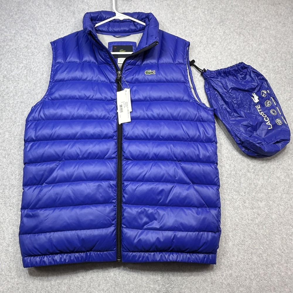 Lacoste Puffer Vest Mens Medium Blue Down Filled Packable Water Repellent BH2864